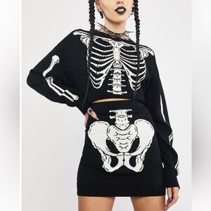 Skeleton X Ray Crop Top Mini Skirt Sweater Set
